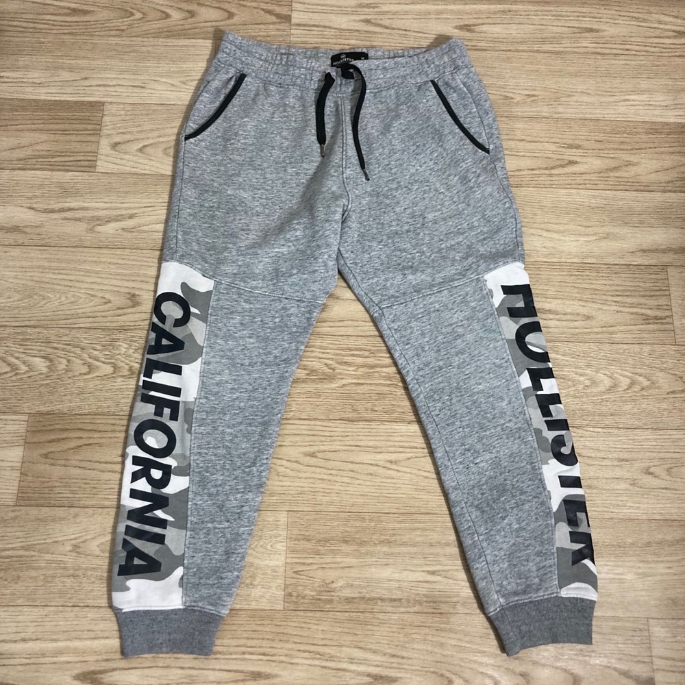 Hollister Jogger Sweatpants Mens Medium Gray California Camo Graphic Fleece
